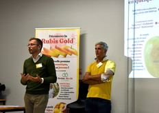 Jean-Christophe Bertin, directeur chez Earth market et Gildas Guibert, développeur variétal pour Earth Market lors de la présentation de la matinée sur Rubis Gold®