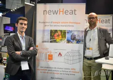 Francois-Xavier Sardy & Thibault Perrigault de NewHeat. L'équipe de NewHeat voit des possibilités d'utiliser l'énergie solaire pour fournir de la chaleur aux serres ! Les panneaux nécessaires pour cela sont beaucoup moins chers que ceux nécessaires pour fournir de l'électricité à partir de panneaux solaires, et cela en fait une solution accessible.
