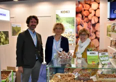 Sergio Delgado (courtier Socoex), Estelle Grossenbacher et Marie Meignano ont représenté la société Koki et communiqué sur leur gamme de produits secs comme la noisette et la noix de France. Ils ont également présenté la future gamme de produits transformés