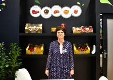 Patricia Dinahet de la société Savéol, au salon du Fruit Logistica pour communiquer sur la gamme de produits et ses nouveautés telles que la nouvelle gamme export en barquette