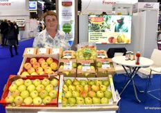 Florence Sournies sur le stand de Fruits & Compagnie.